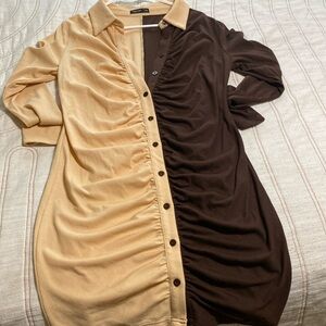 Brown and cream body con dress SHEIN curvy